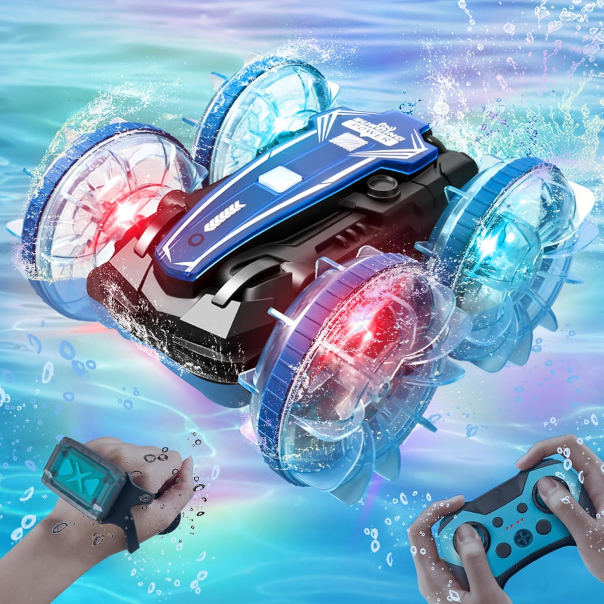 Toys for Ages 5-13, Amphibious Remote Control Car, 2.5GHz 4WD 131Ft 360° Rotation, 180° Flip，60Mins Play, Rechargeable Gesture Rc Car with LED, Battery, Kid Toys, Christmas, Birthday Gifts