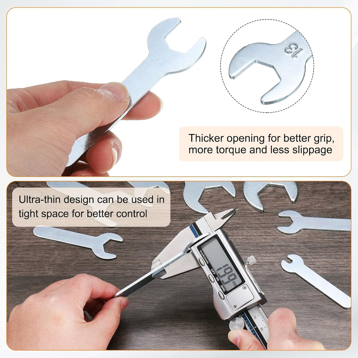HARFINGTON 10pcs Small Wrench Open End Wrench 13x87x2mm Metric U-Shaped Single Open Ended Spanner Super Thin Small Flat Head Galvanizing Wrench for Automotive Repair Furniture Assembly