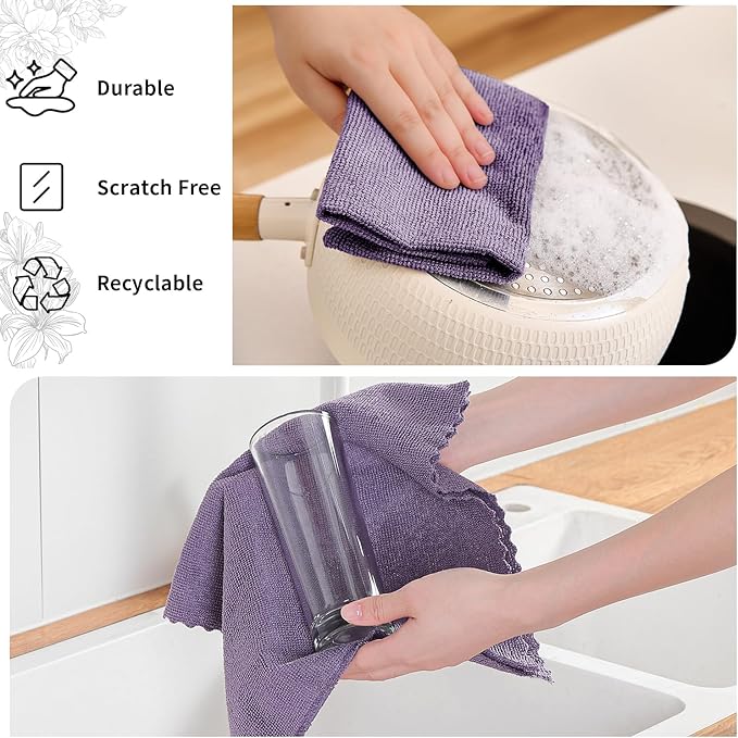80 Pack Microfiber Cleaning Cloth Roll,Lint Free Rags & Tear Away Reusable Towels Washable Scratch,Ultra Absorbent Dish Rags(12" x 12") for Car Kitchen Home Garage-Dark Purple