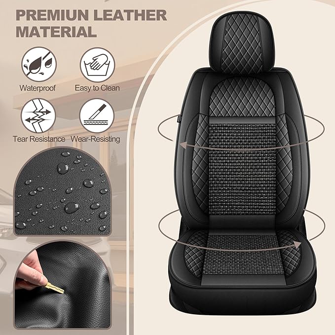 TTX LIGHTING for Toyota 4Runner 2003-2026 Car Seat Covers, Breathable Ice Silk & Leather Seat Protector, Cool & Anti-Sweat for Long Driving, Airbag Compatible, 2 Front Seats (Black)