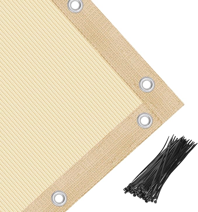 Amagenix 90% Pergola Shade Cover 5' X 7' Sun Shade Cloth with Grommets for Outdoor Garden Patio Porch, Commercial Grade 200 GSM - Cable Zip Ties Included (We Customized) GN108, Wheat
