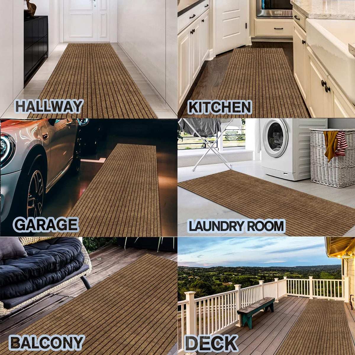 Custom Size Backed Non-Slip Area Rugs Runner, Easy Clean, Waterproof Runner Rugs for Hallway Entryway, Kitchen, Laundry, 4FT x 37FT, Brown Stripe