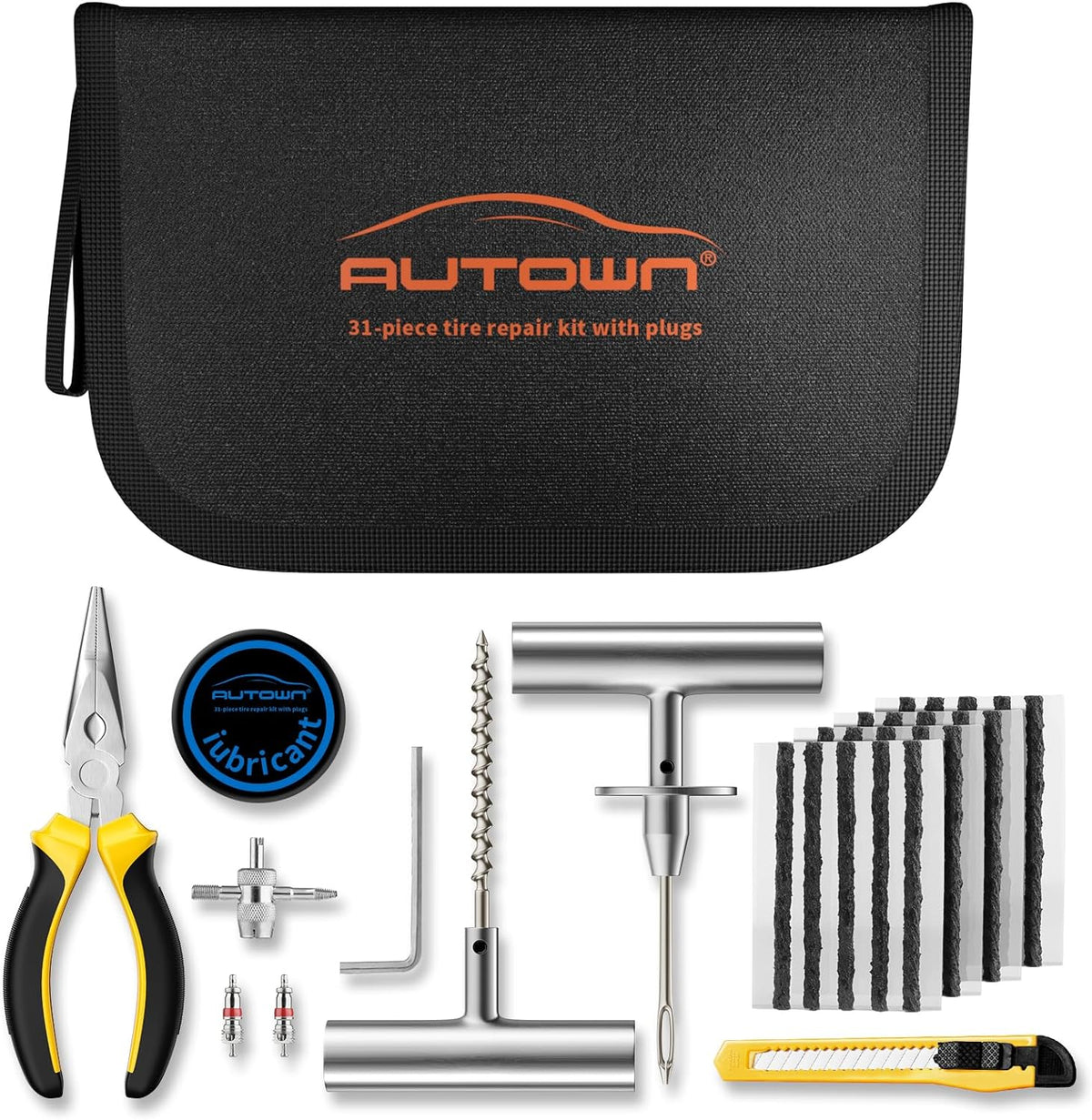 Flat Tire Repair Kit with Plugs 31 Pcs for Car, Motorcycle, ATV, Jeep, Truck, Tractor Flat Tire Puncture Repair