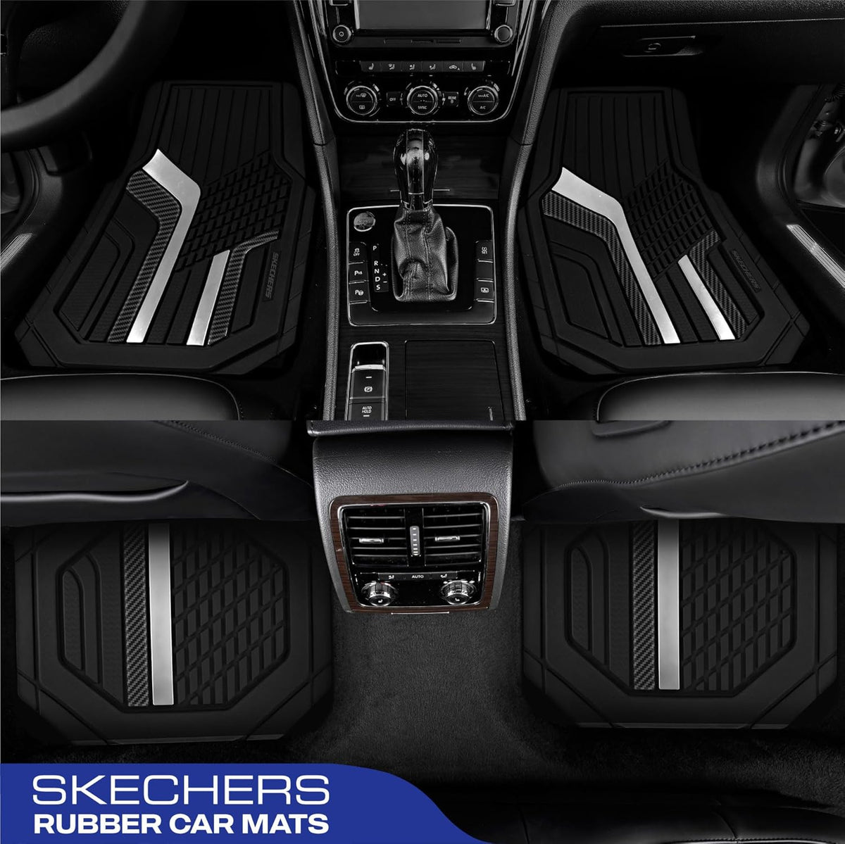 Skechers Heavy Duty Rubber Car Floor Mats,Dual Color Design Floor Mats,All Weather Car Mats,Waterproof Trim To Fit Universal Floor Liner Car Accessories,Automotive Floor Mats For Cars Trucks Suv,Black