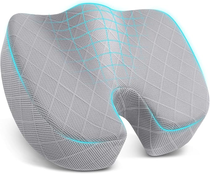 TushGuard Office/Car Seat Cushion, Non-Slip Sciatica & Back Coccyx Tailbone Pain Relief Chair Pad, Memory Foam Butt Pillow for Computer Desk, Wheelchair, Driving (Light Grey, X-Large)