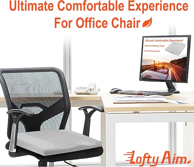 Car Seat Cushion, Comfort Memory Foam Car Cushions for Driving - Sciatica & Lower Back Pain Relief, Driver Seat Pillow for Auto, Office Chair, Wheelchair - 4D Mesh Gray