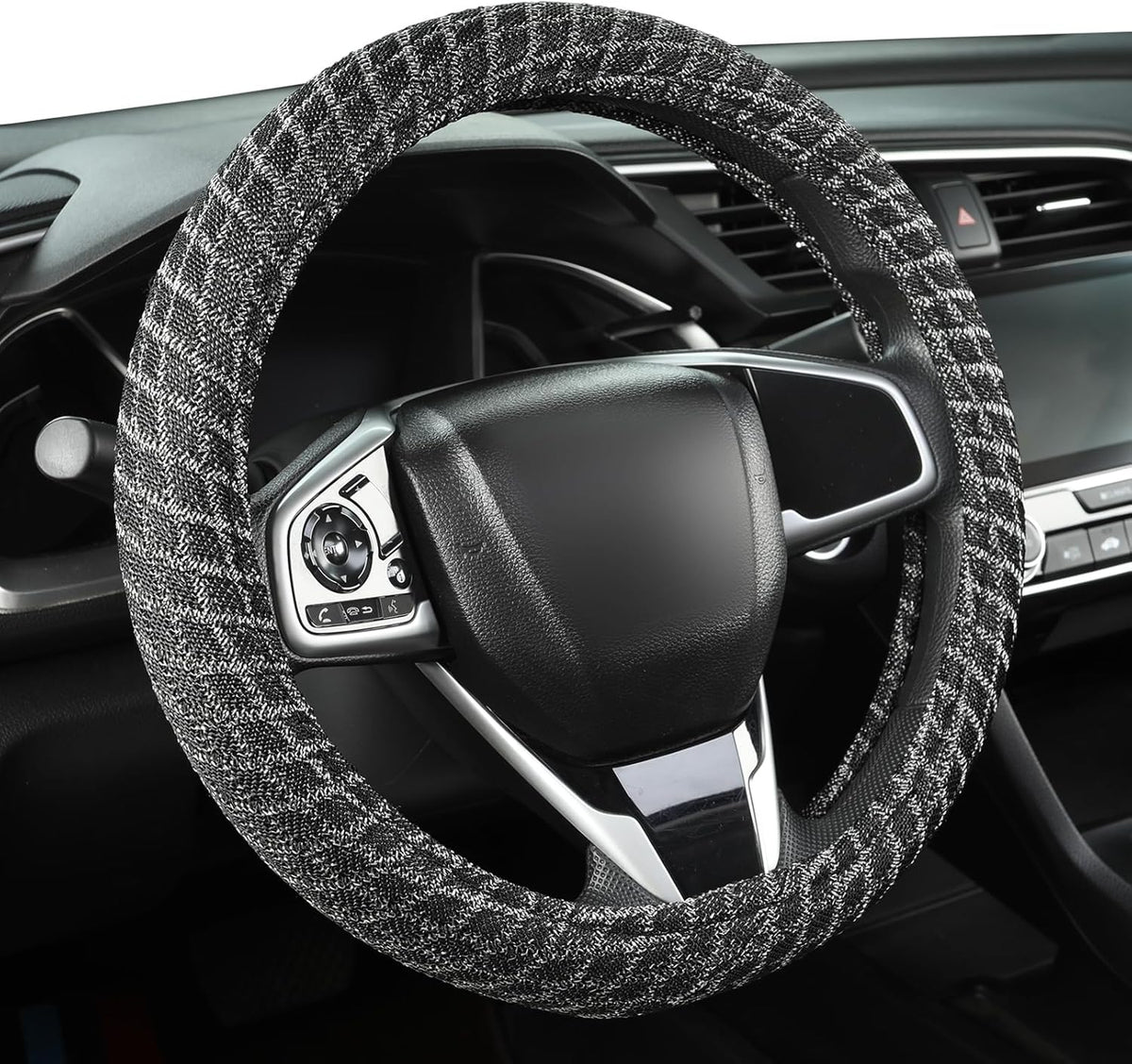 Auto Newer Breathable Steering Wheel Cover Suitable For Four Seasons，Anti-Slip Design，Odorless，Easy Carry Unviersal Fit for Truck SUV Sedans Vans,Interior Accessories Standard Size[14" 1/2-15"]（Black）