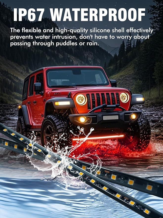 8 Pcs Car Led Light Strip IP67 Waterproof 11" Flexible Led Lights Underglow 12V for Car Motorcycle Boat Golf Cart Interior Exterior Decoration - Red