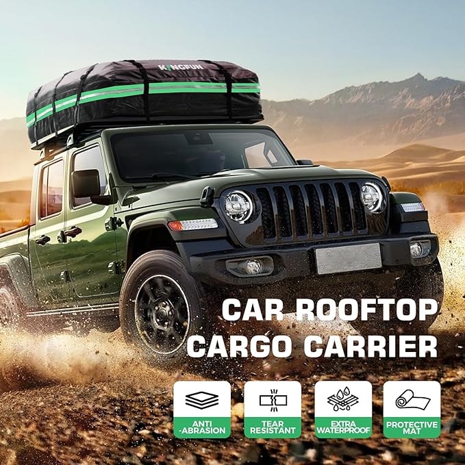 Kingfun Rooftop Cargo Carrier – Waterproof 21 Cubic Feet Car Roof Bag Fit All Vehicles with/Without Roof Rack, Includes Anti-Slip Mat, 8 Reinforced Straps & 6 Door Hooks, Lashing Straps, Luggage Locks