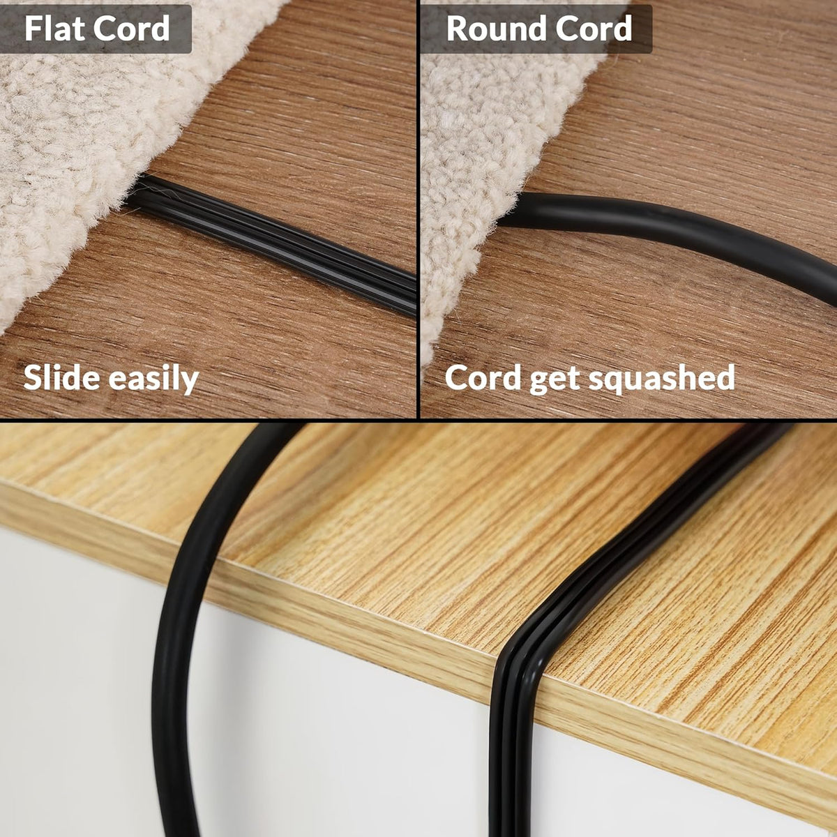 Elecan Flat Plug Extension Cord 1 Ft 2 Pack with Slim Space-Saving Plug Design, Thin Flat Cable Low Profile Power Cord 3 Prong Grounded Wire, 16 Gauge 13 A/125 V-Black-ETL Certified