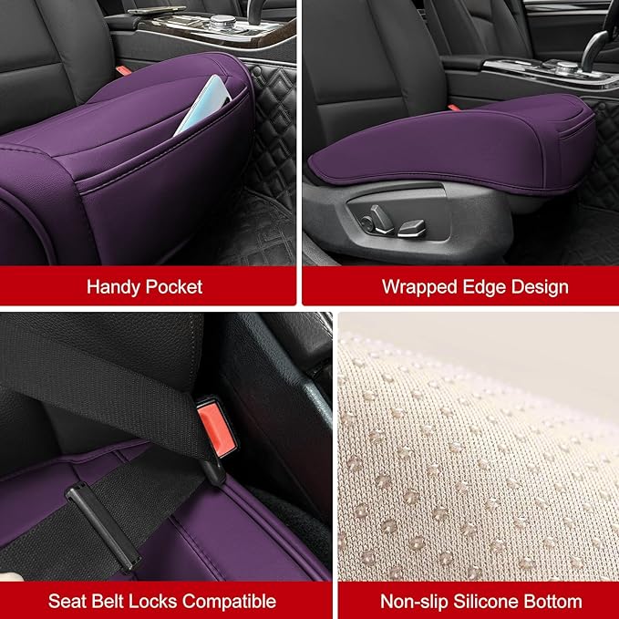 Car Seat Cover for Luxury & Comfort - PU Leather, Anti-Slip, Full Wrap Protection with Storage Pocket for Bottom Cushion - Universal Fit for 95% of Vehicles (Purple,1 Piece)