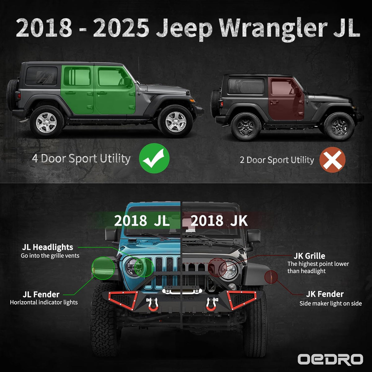 OEDRO 6 inch Running Boards, Drop Side Steps Compatible with 2018-2025 Jeep Wrangler JL & Unlimited 4 Door, Steel Nerf Bar with Silver Paintable Step Plates