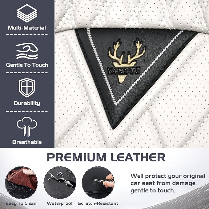Truck Seat Covers for Ford F350 2011-2026, Waterproof Premium Leather Full Coverage Car Seat Cover, Muscle Sport Style Auto Interior Seat Cover Sets (Front Set/Black White)