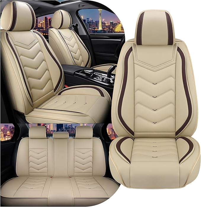 CTDS Car Seat Covers for Chevy Equinox 2005-2026, Stylish Sport Seat Cover, Premium Nappa Leather Car Seat Cover. Automobile Seat Covers Sets.(Standard 5 Seats/Beige)
