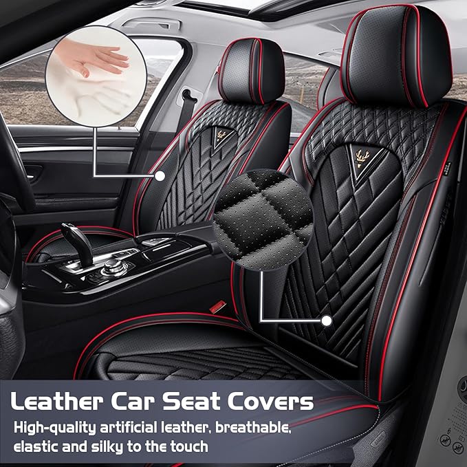 Truck Seat Covers for Ram 2500 2009-2026, Waterproof Premium Leather Full Coverage Car Seat Cover, Muscle Sport Style Auto Interior Seat Cover Sets (Front Set/Black Red)