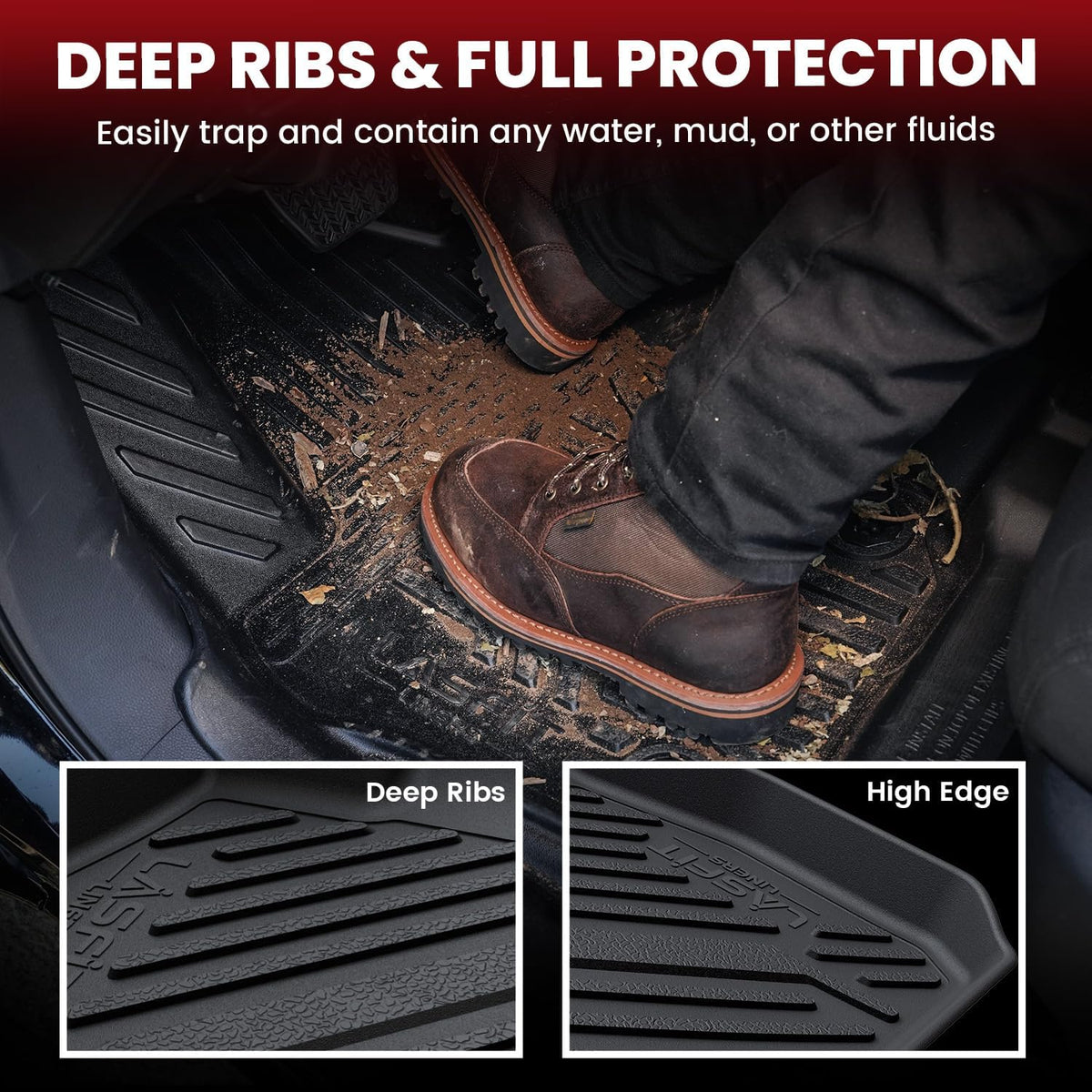LASFIT Floor Mats Custom Fit for Volkswagen Jetta 2011-2018 (Not Fit for Jetta SportWagen), All-Weather Protection TPE 1st & 2nd Row Car Liners for VW Accsessories, Black Odor-Less Easy to Clean