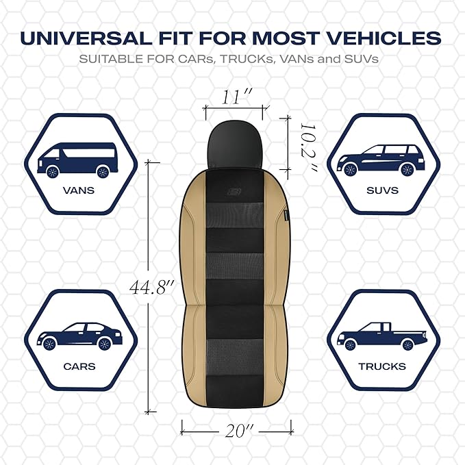 Skechers Men’s Seat Covers, Air-Cooled Memory Foam Car Seat Covers Front Seats, Airbag Compatible,Universal Fit for Most Cars, SUVs, Vans and Trucks,Beige