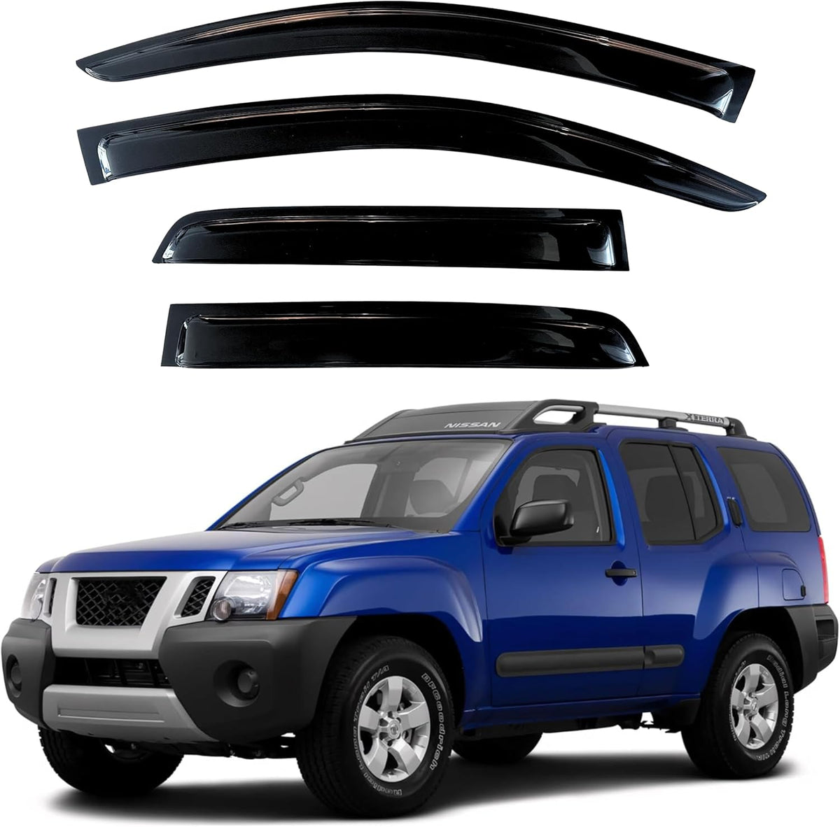 KPY Window Visor Compatible with Nissan Xterra 2005-2016, 4PC Rain Guard Side Window Vent Deflectors Tape-On Style, 2005 2006 2007 2008 2009 2010 2011 2012 2013 2014 2015 2016