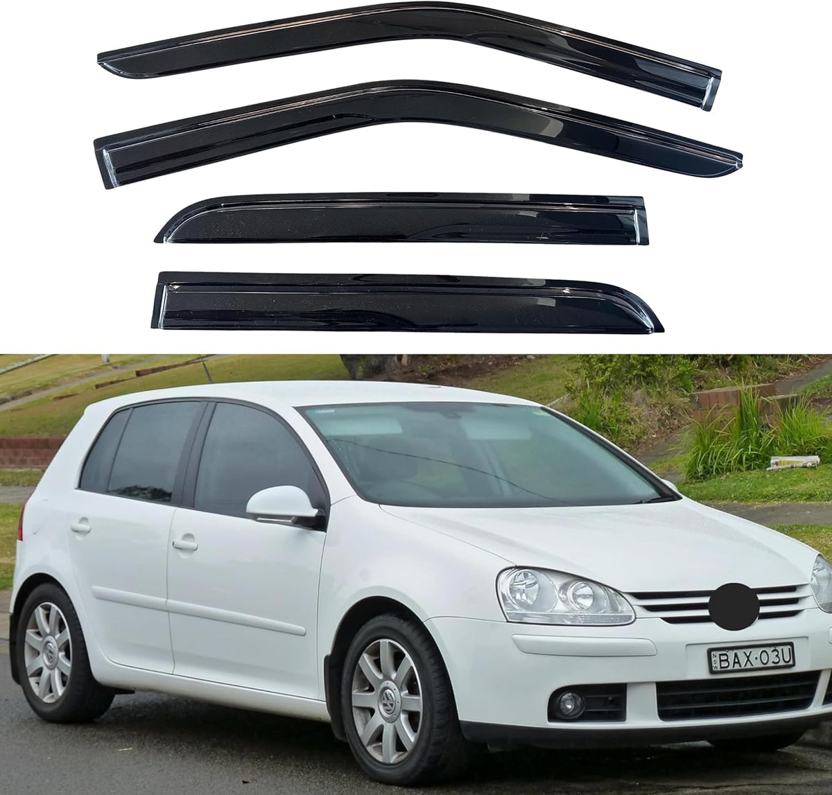 KPY Window Visor Compatible with Volkswagen (VW) Golf MK5 Hatchback 2004-2009, 4PC Rain Guard Side Window Vent Deflectors Tape-On Mugen Style, 2004 2005 2006 2007 2008 2009