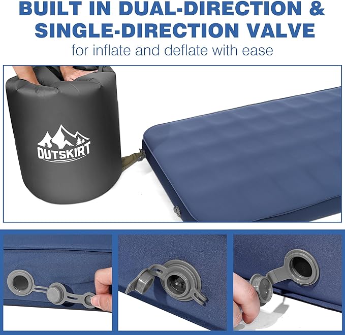 OUTSKIRT Ultralight Self Inflating Sleeping Pad, 4" Thick Camping Mattress with Pump Pack, 9.5 R-Value Insulated Sleeping Mat, Portable Camping Bed for Tent, Car, Truck or Van, 4 Season Camp Mattress