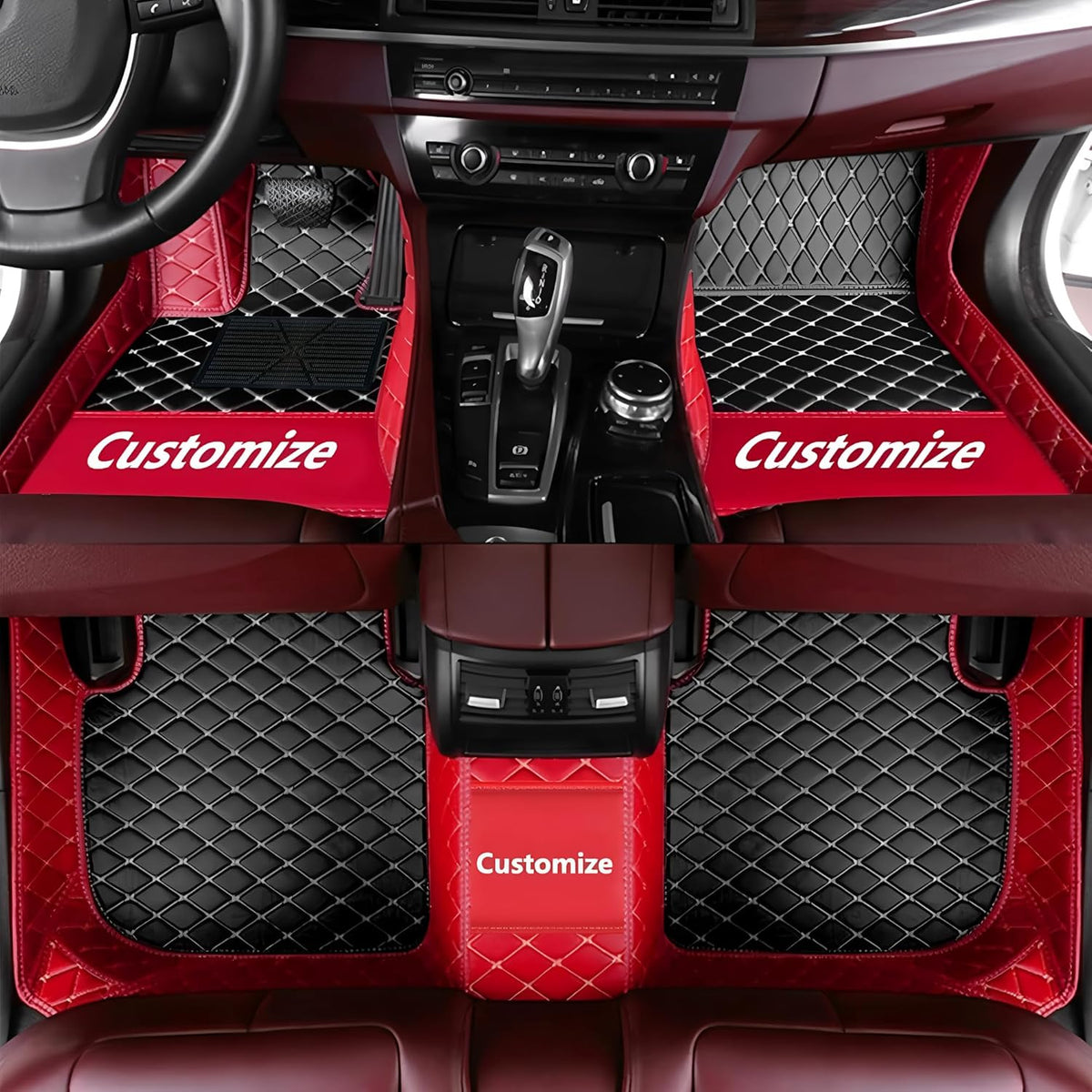 Custom Personalized Floor Mats for Cars，Luxury Full Coverage All Car Floor Mats，Anti-Slip Leather Car Mat Set ，Custom Floor Mats for 99% of Cars, Trucks & SUVs. (Red and Black)