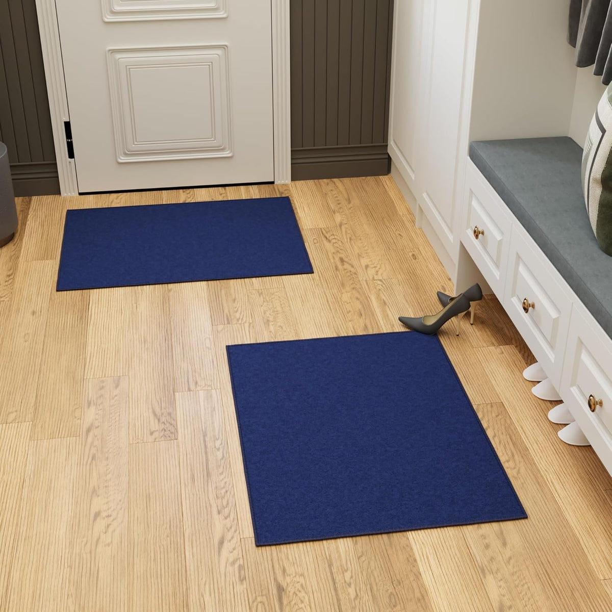 Ottomanson Rugs for Entryway 2'3" x 3' - 2 Pack Non Slip Solid Small Area Rugs Durable Front Door Mat Rug Stain Resistant Entrance Rugs for Bathroom Kitchen Bedroom & Living Room, Navy