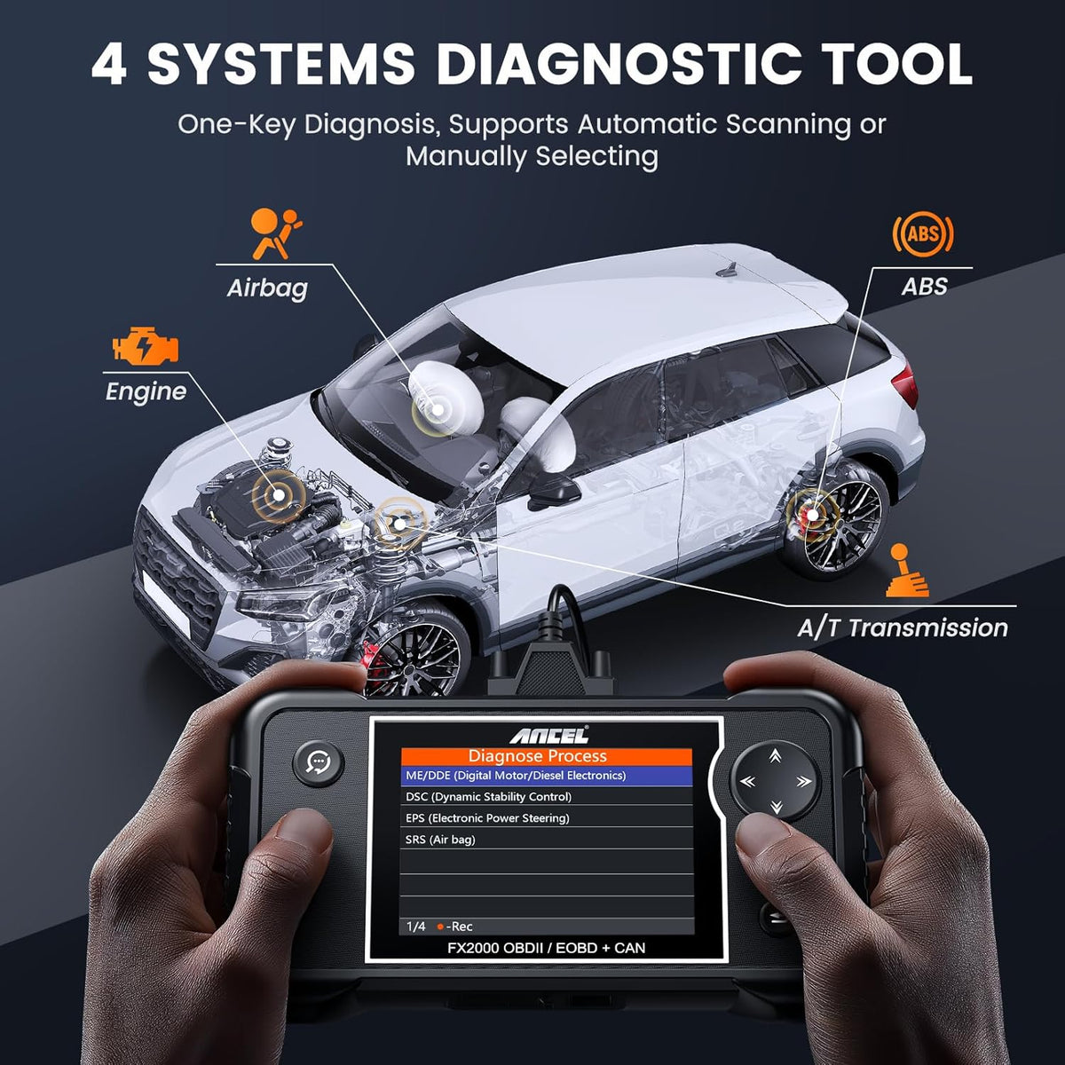ANCEL FX2000-US OBD2 Scanner Diagnostic Tool, ABS SRS Transmission Airbag Car Scanner, Check Engine Car Code Reader, Automotive Diagnostic Tool Lifetime Free Upgrade