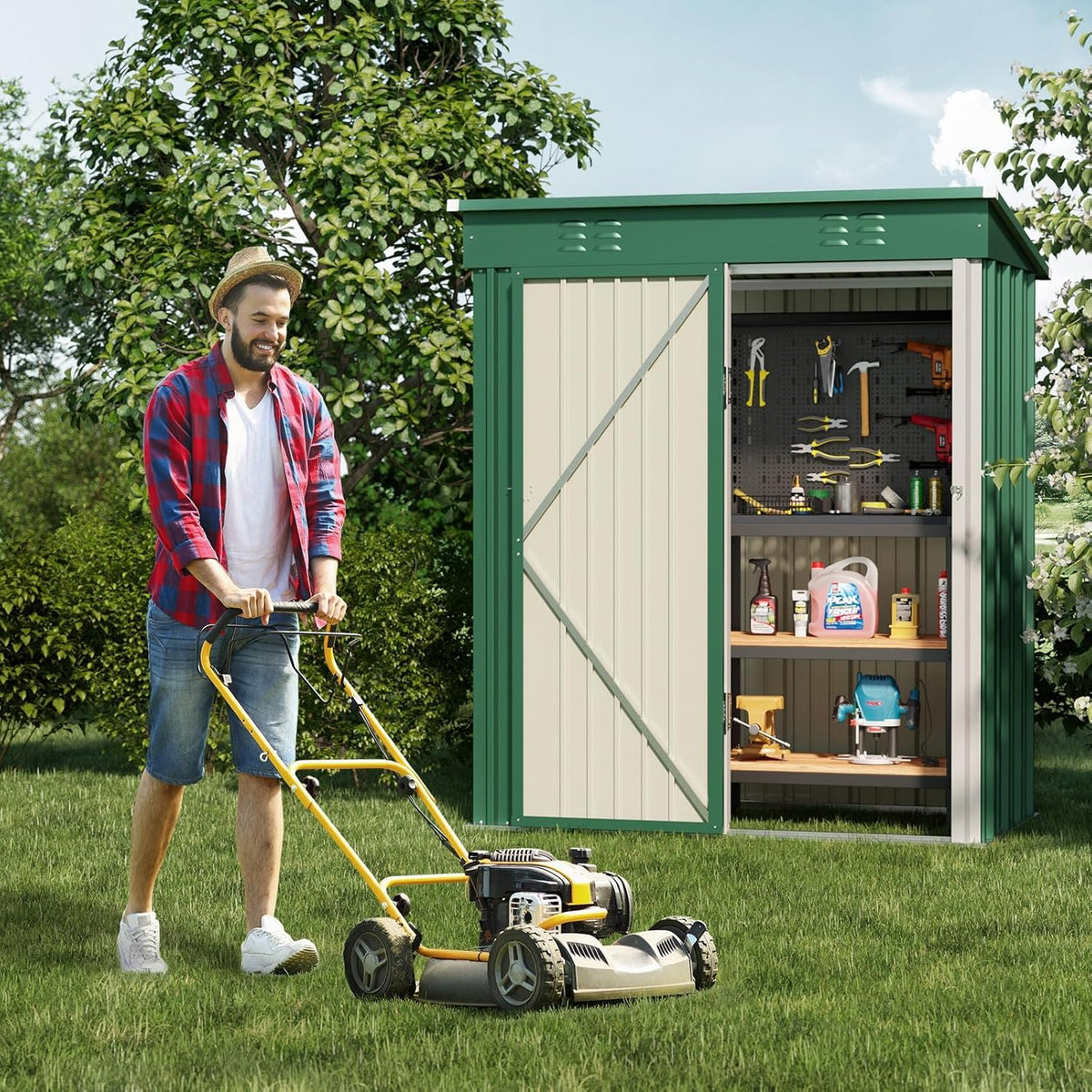 Bealife 5' x 3' Outdoor Storage Shed Clearance, Metal Outdoor Storage Cabinet with Single Lockable Door, Waterproof Tool Shed, Backyard Shed for Garden, Patio and Lawn(Green)