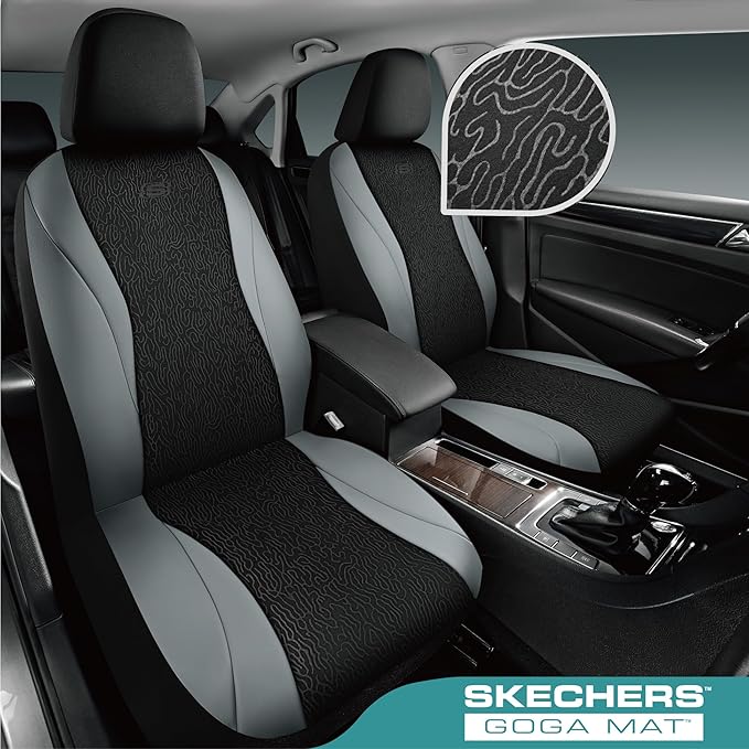 Skechers Car Seat Covers,Leather Seat Covers with GOGA Mat Technology,Waterproof Car Seat Covers Full Sets,Airbag Compatible,Comfort Universal Fit for Most Cars,Vans,Trucks,SUVs,Grey