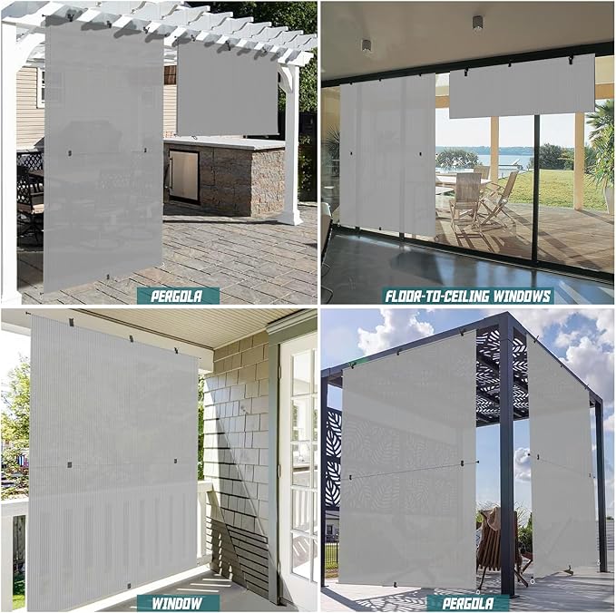 Bynbbur 6'W x 9'H Outdoor Patio Shades Foldable Roller Blinds, 220 GSM Sun Shade Roll Up Porch Screens Exterior Shade Cloth for Deck Pergola Backyard, Light Gray