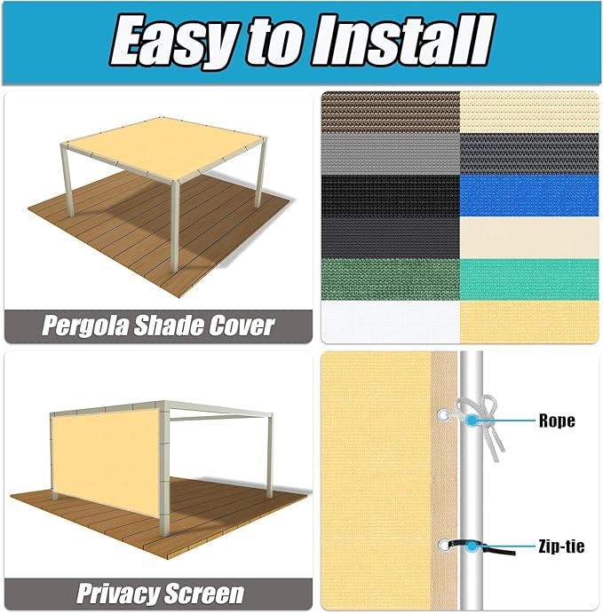 Amagenix 90% Shade Fabric 11'X 15' Sand Sun Shade Cloth with Grommets for Pergola Replacement Shade Cover Canopy, Heavy Duty, Cable Zip Ties Included (We Customized)