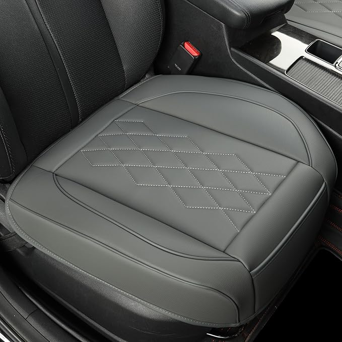 JOJOBAY Leather Car Seat Cover,Bottom Seat Covers for Cars,Front Seat Protector,Fit for 95% of Vehicles - Padded,Anti-Slip,Premium Leather(1 PC,Grey)