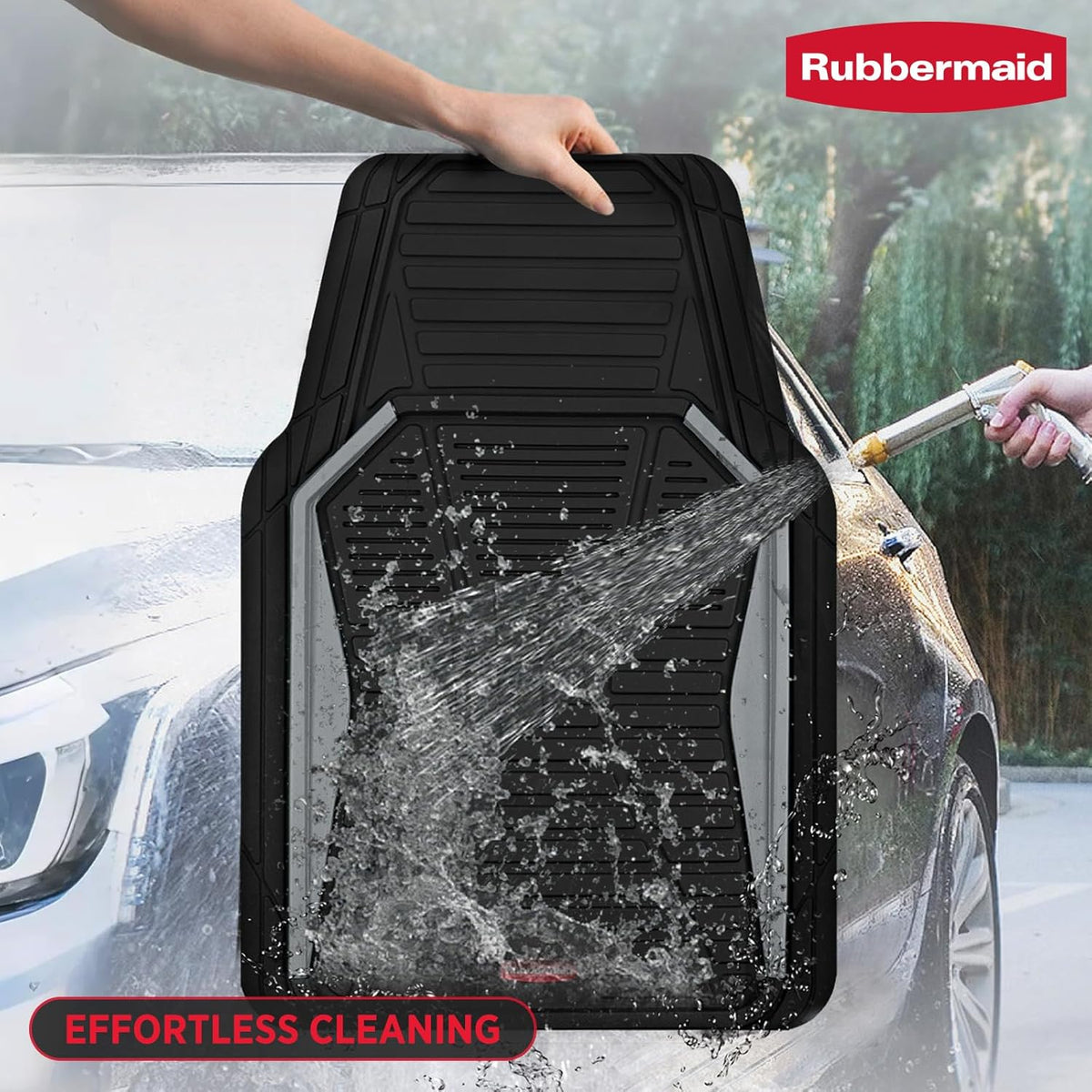 Rubbermaid Car Mat Full Set All-Weather Heavy-Duty 4 Pieces– Trim-to-Fit Universal Car Mats Full Set – Waterproof Rubber Floor Liners for Most Trucks, SUVs, Vans, and Sedans-Gray