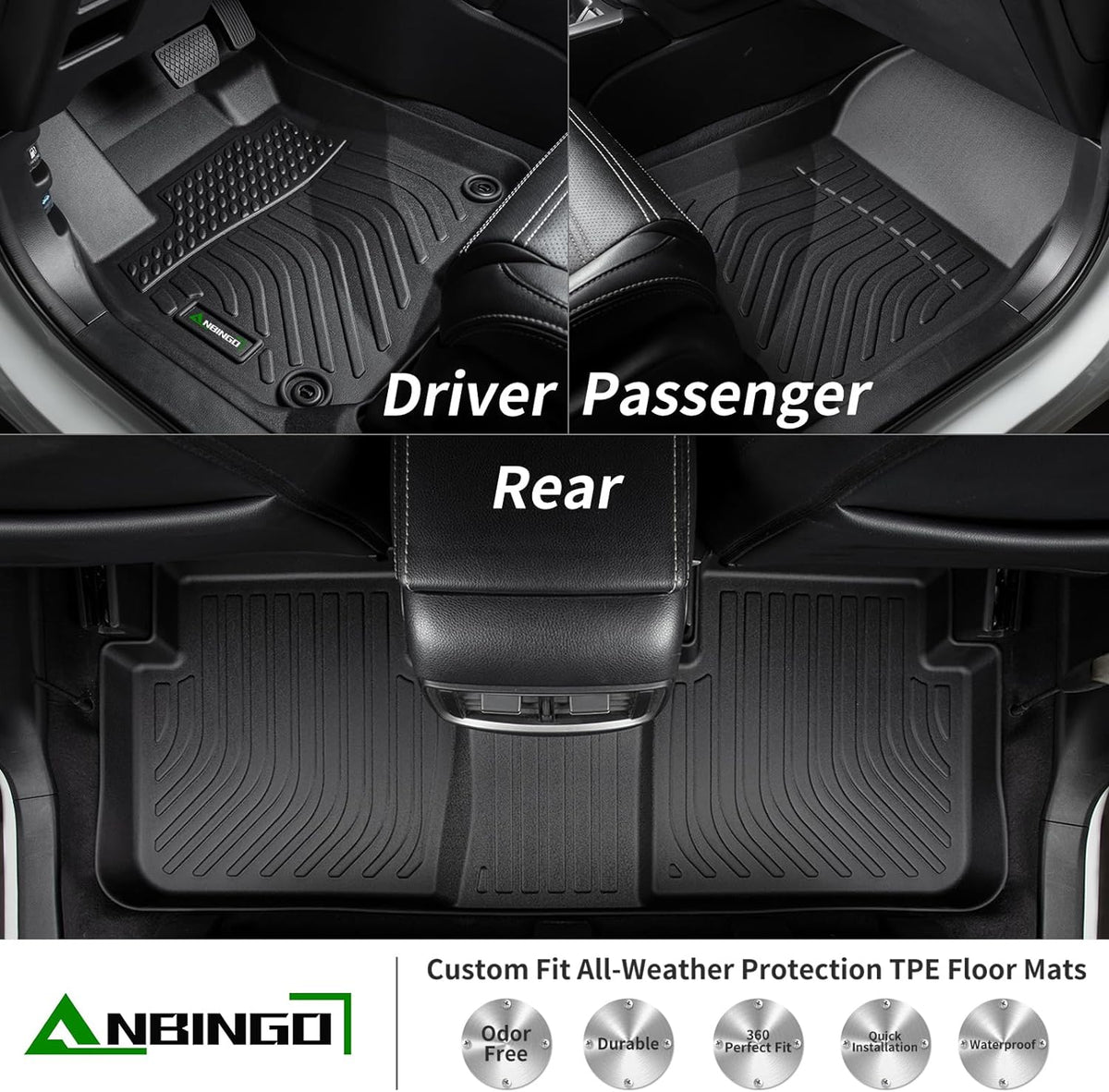 ANBINGO®-Floor Mats for Mazda 3 2025-2019 All Weather Protection TPE Anti-Slip Car Full Set Floor Liners Custom Accessories