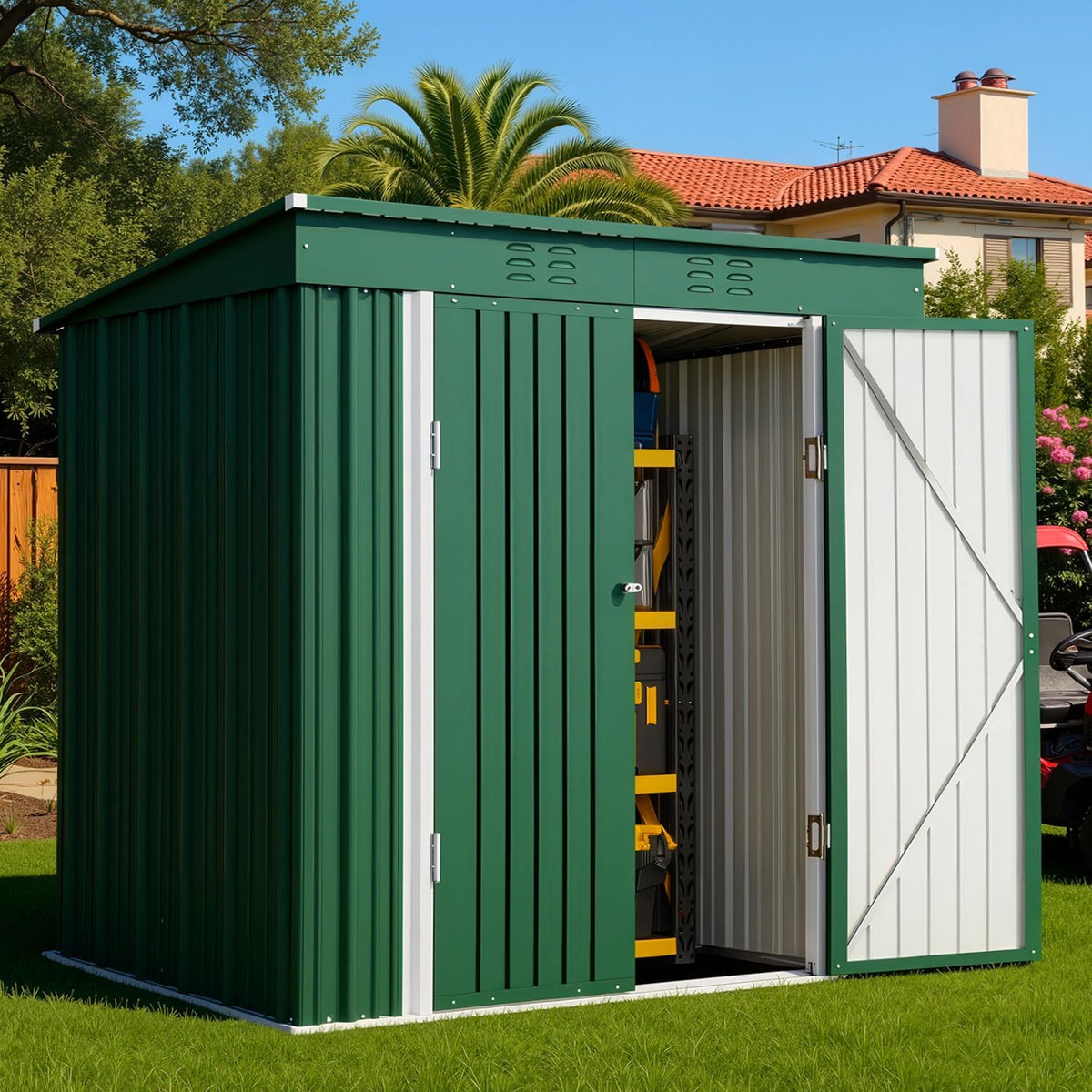 Bealife 6' x 4' Outdoor Storage Shed Clearance, Metal Outdoor Storage Cabinet with Double Lockable Doors, Waterproof Tool Shed, Backyard Shed for Garden, Patio, Lawn (Green)