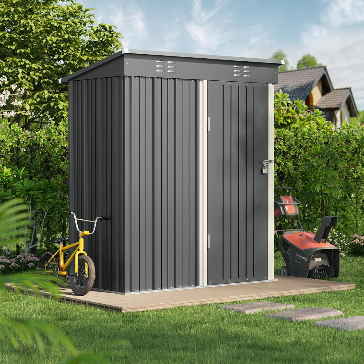 Bealife 5' x 3' Outdoor Storage Shed Clearance, Metal Outdoor Storage Cabinet with Single Lockable Door, Waterproof Tool Shed, Backyard Shed for Garden, Patio and Lawn(Grey)