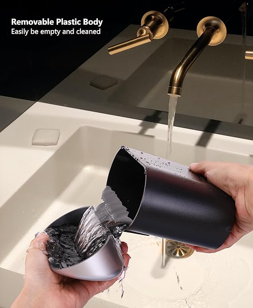 Ginsco Mini Car Trash Can with Lid, Small Car Garbage Can, Cute Leakproof ABS Car Trash Bin, Car Accessories for Interior, Garbage Bin for Car, Home, Office with 60pcs Trash Bags Black/Silver