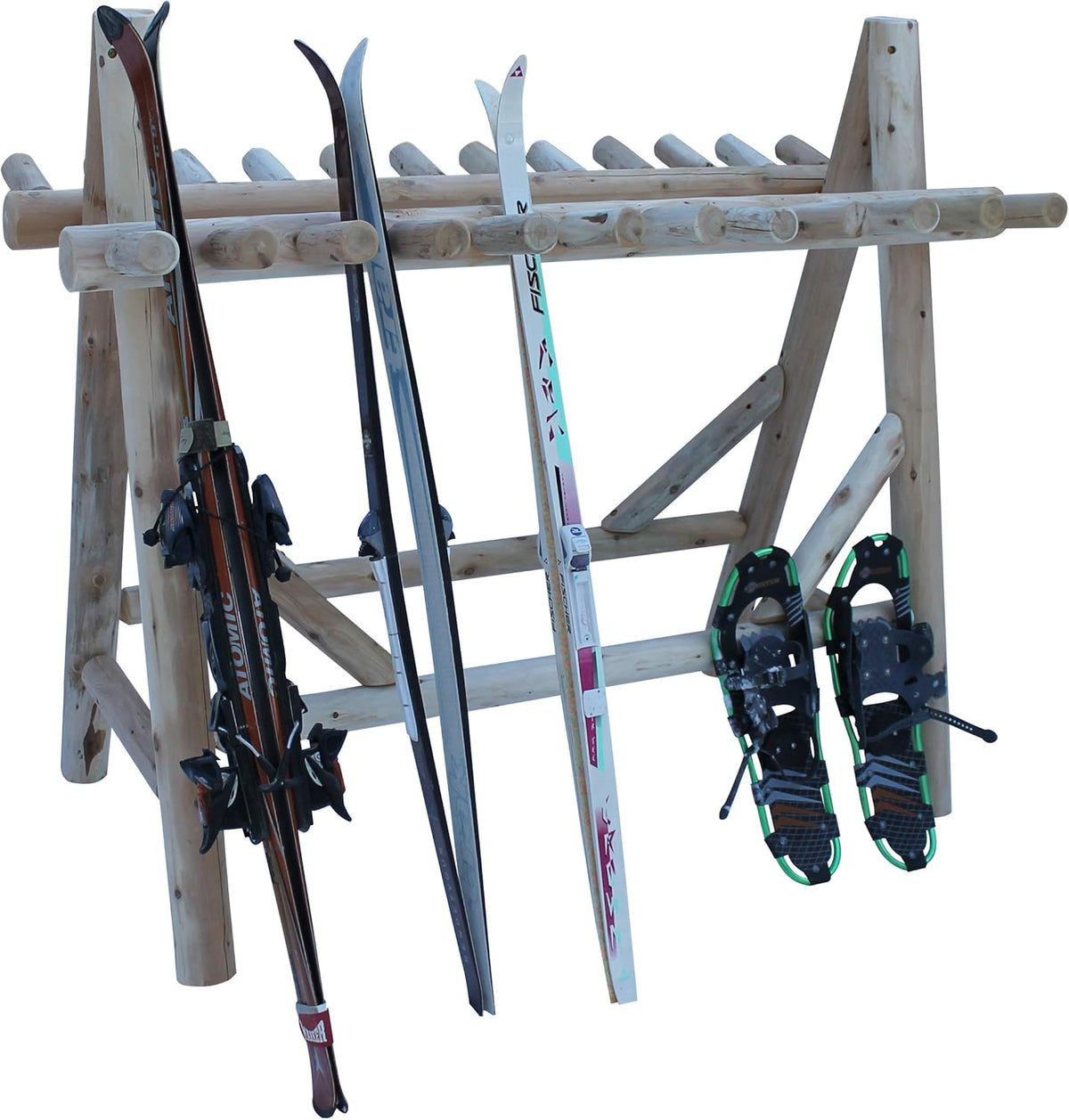 22-Place Freestanding Ski Log Racks, Pole Ski Holders, Garage Racks for Organization, Pole Stands, Snowboard Rack Garage, Snow Skis Sports Storage - Unfinished + 15" Anchor Kit
