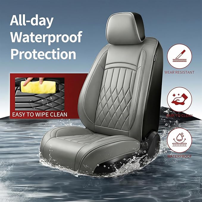 Fit TSX Car Seat Covers for Acura TSX 2003-2014 - Premium Leather, Waterproof, All-Weather, Airbag Compatible, Breathable, Easy Install, Seat Protectors, Only 2 Front seat Covers, Gray