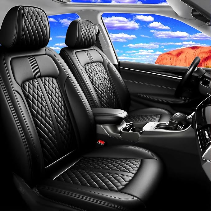 Fit HR-V Car Seat Covers (Front Pair) for Select Honda HRV 2016-2025 2026 LX/EX/EXL/Sport - Full Coverage Leather, Airbag Compatible, Waterproof & All Weather Seat Cushion Protector, Black
