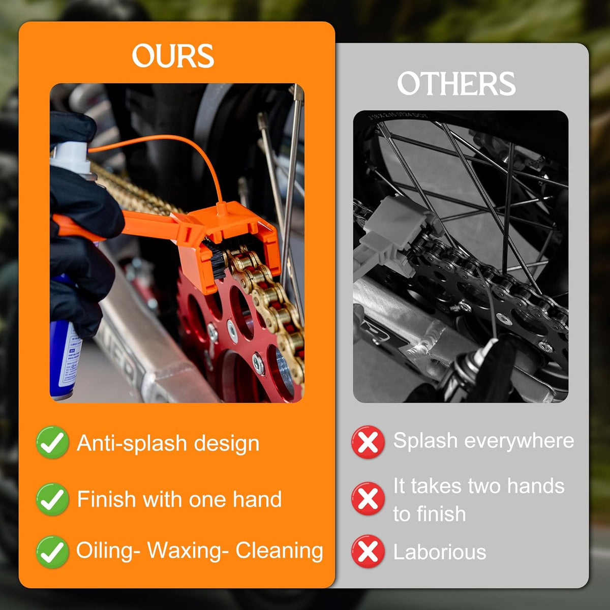 Motorcycle Chain Cleaning Kit Chain Oiler Chain Lube Tool with Gloves and Towel for Motorcycle and Bicycles Chain Brush Oiler Cleaning Kit Fits for 428 520 525 530 Chains(Cleaner Not Included)
