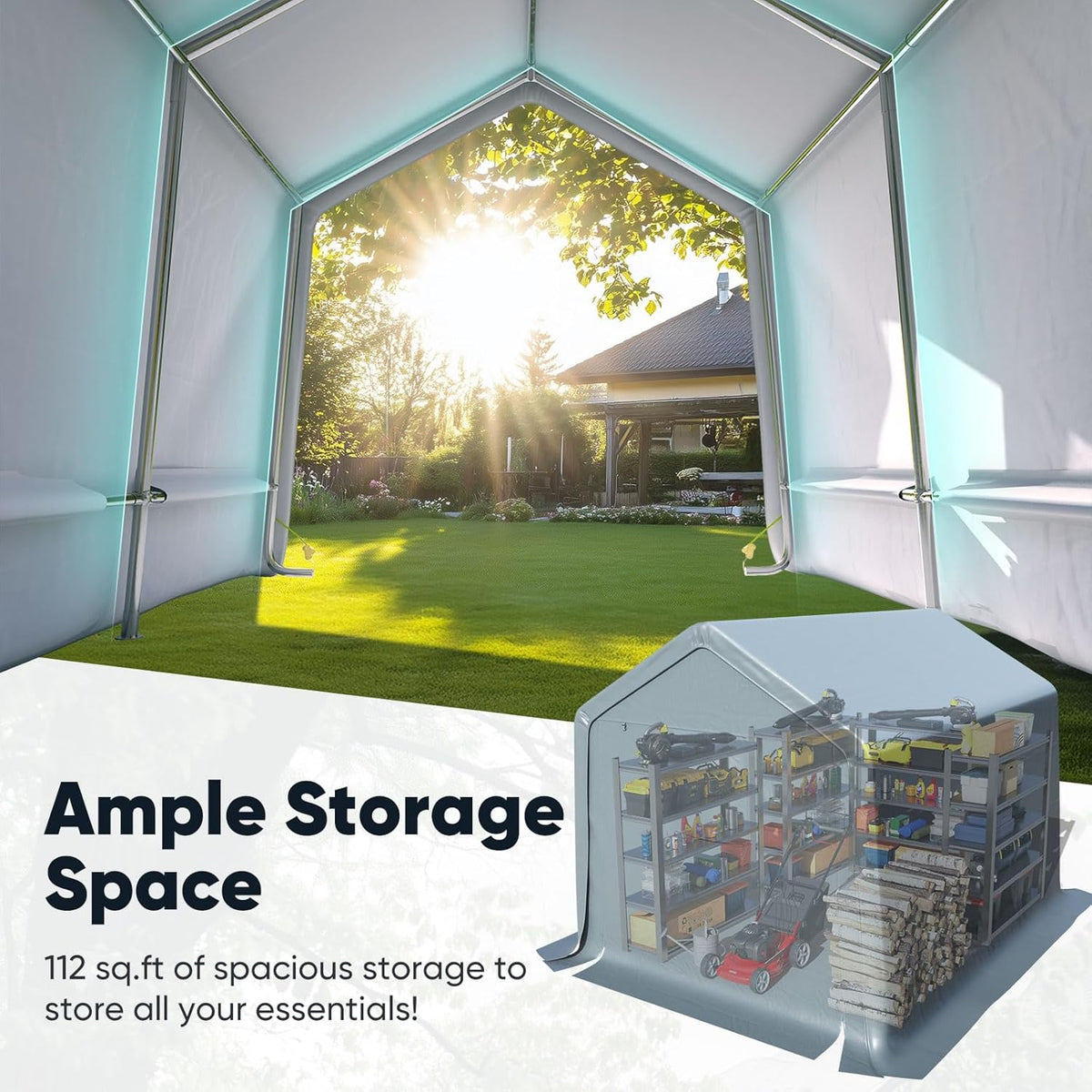 Quictent Heavy Duty 8x10FT Carport Shelter with Roll-Up Mesh Windows & Reinforced Frame, Portable Garage Canopy for Motorcycle Storage, Outdoor Equipment, Patio Furniture Cover - Dark Gray