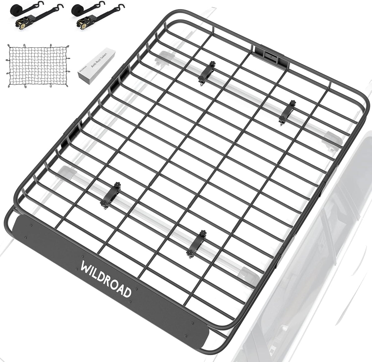 Wildroad Roof Rack Cargo Basket, Upgraded 4” Fence Wide Car Roof Basket, 64"x 50"x 4" Universal Car Top Carrier Basket with Super Duty Bungee Cargo Net and Ratchet Straps Fits for SUV Truck Cars
