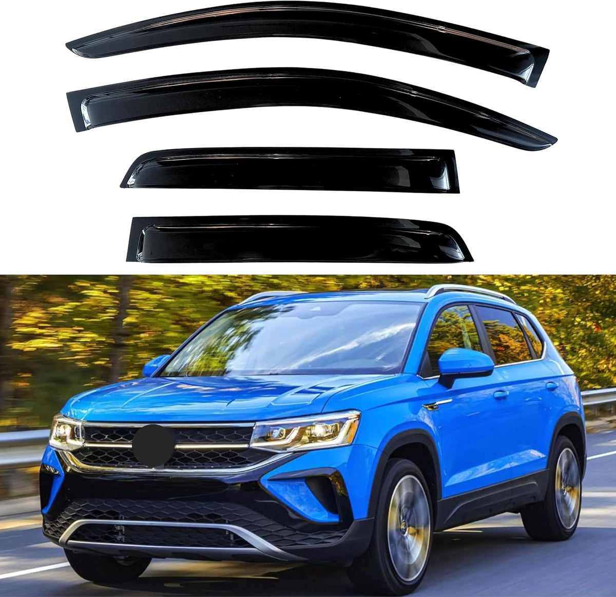 KPY Window Visor Compatible with Volkswagen (VW) Taos 2021-2024, 4PC Rain Guard Side Window Vent Deflectors Tape-On Style, 2021 2022 2023 2024