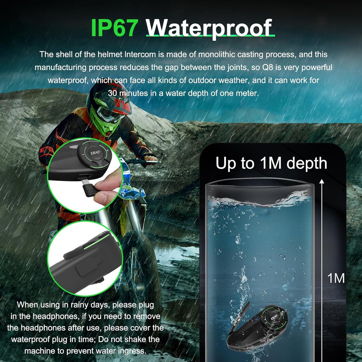 Mesh 3.0 Motorcycle Bluetooth Headset, 6 Riders Group V5.1 Helmet Bluetooth with Music Sharing and CVC Noise Cancellation, IP67 Waterproof Helmet Intercom Communication System(2 Pack)