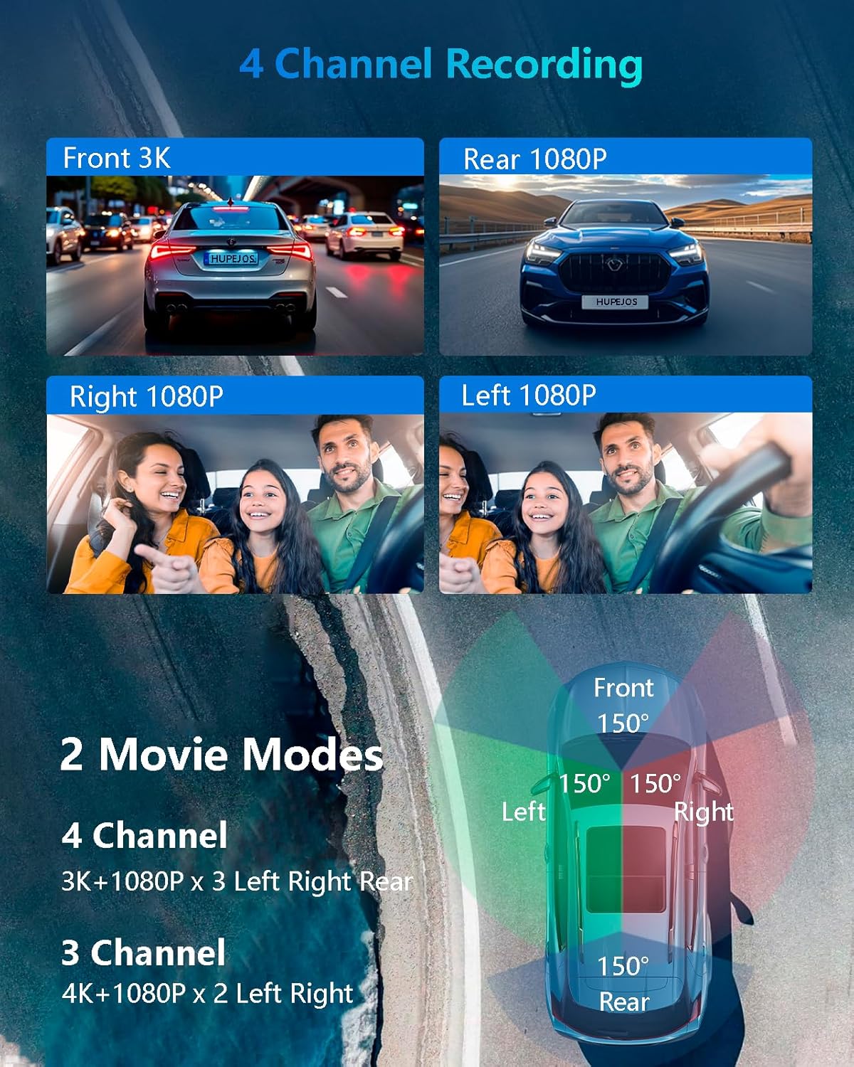 AI Dash Cam Front Rear Inside with Driver Monitor System, 360° Car Camera 4K, 4 Channel Camera for Cars Built-in WiFi GPS, Dashcam with 128GB SD Card, Night Vision, 24H Parking Mode, Upgrade DMS V8Pro