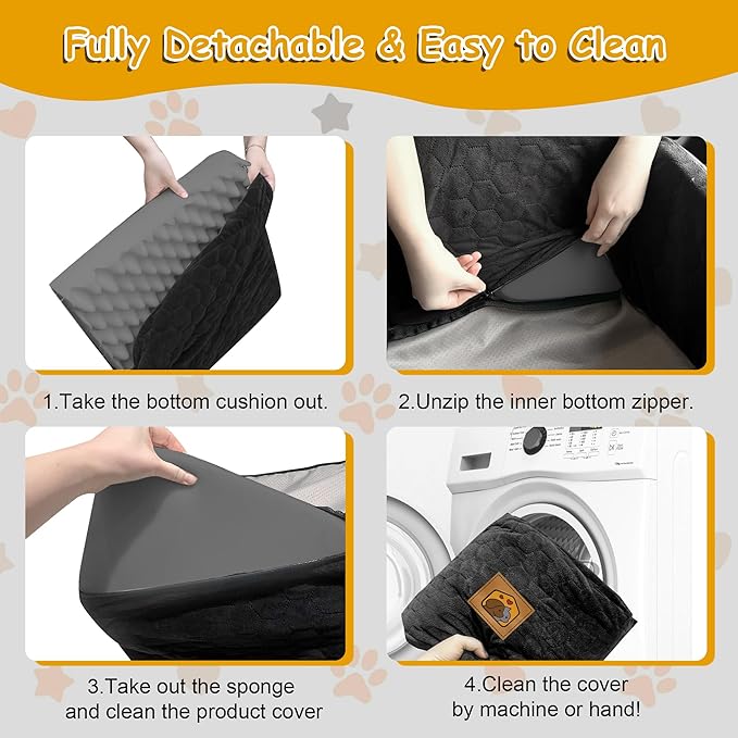 Dog Car Seat for Small/Medium Dogs, Memory Foam Dog Booster Seat, Travel Safety with Washable Removable Cover, Storage Pockets for Dogs up to 35 lbs(Black)