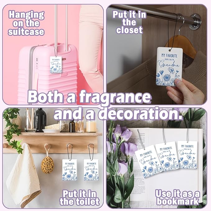 Grandma Gifts Car Air Freshener Accessories 3pcs,My Favorite People Call Me Grandma Gifts for Grandmother Christmas,Rustic Blue Flower Hanging Scent Fragrance Card for Women Closet Home Decor