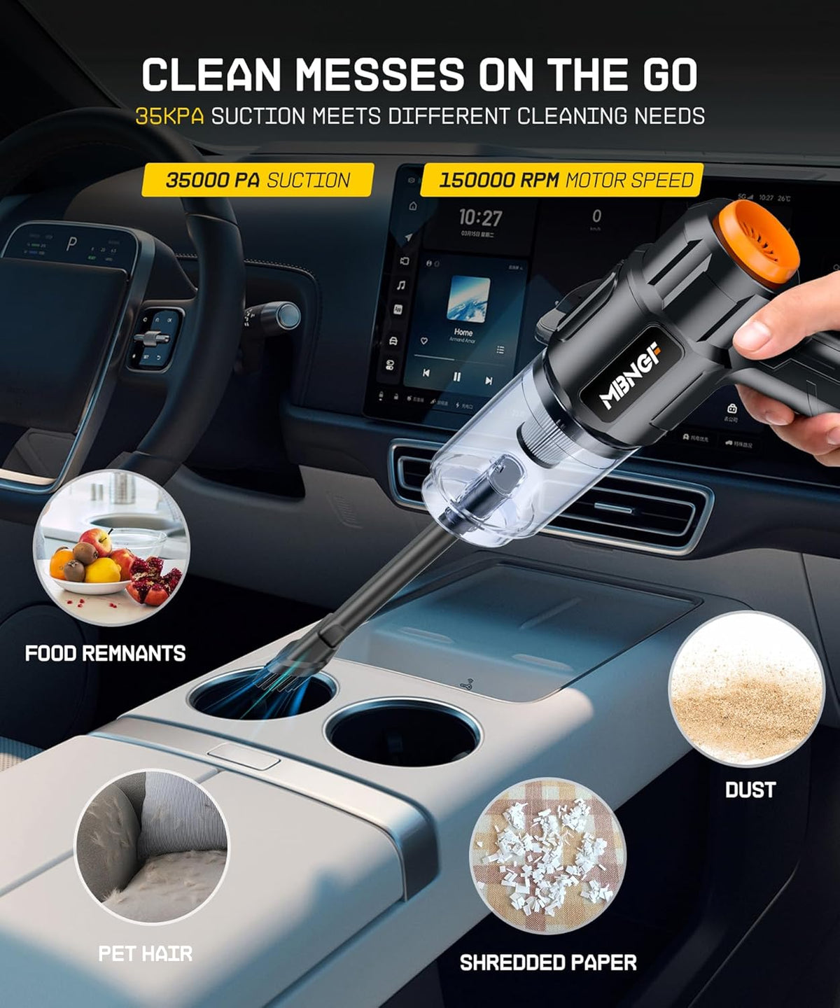 Car Vacuum Portable Cordless,High Power Suction & Blower, Wireless Handheld Vacuum Cleaner for Car, Home, Office, Pet(Shine Black)