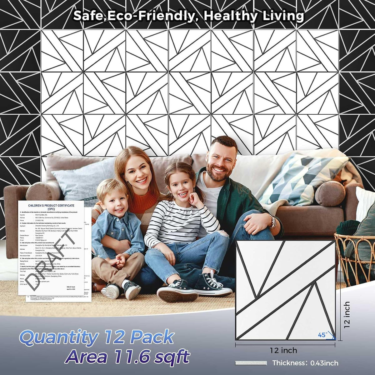 8 Pack 2-Layer Large Soundproof Wall Panels, 15.7 x 15.7 x 0.43 in Sound Proof Foam Panels for Walls, 1.2lb/ft* High Density,3D Acoustic Panels,Artistic Noise Dampening Panels White&Black